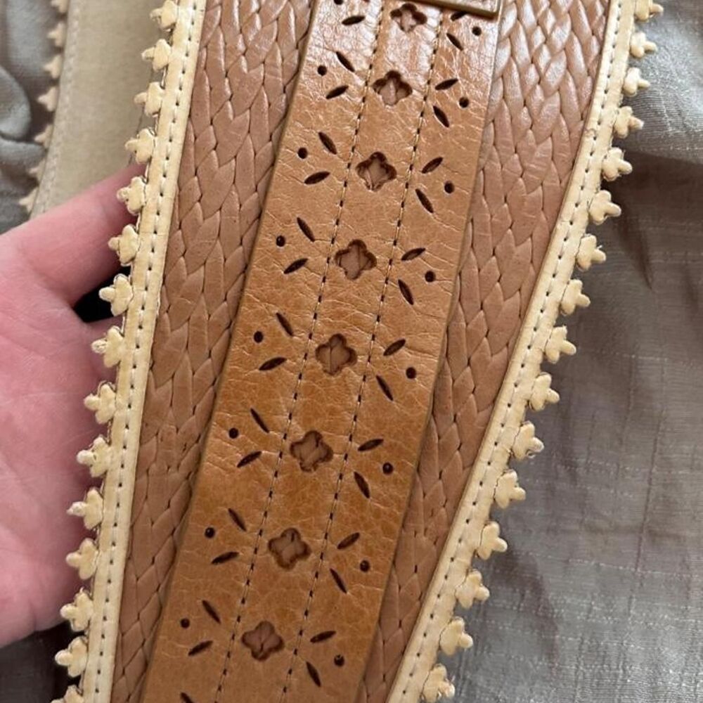 Leatherock leather wide chunky buckle waist belt western boho tan cognac size S - Picture 7 of 8
